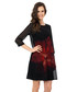 Sukienka Bialcon Czarna sukienka z nadrukiem czerwonego kwiatu