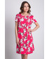 Sukienka Bialcon Różowa sukienka w kwiaty z krótkim rękawem