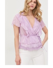 Bluzka bluzka z domieszką jedwabiu damska kolor fioletowy gładka - Answear.com Guess