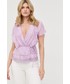 Bluzka Guess bluzka z domieszką jedwabiu damska kolor fioletowy gładka