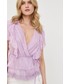 Bluzka Guess bluzka z domieszką jedwabiu damska kolor fioletowy gładka
