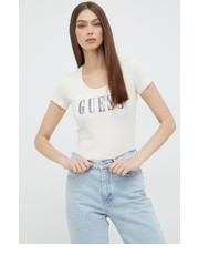 Bluzka t-shirt damski kolor beżowy - Answear.com Guess