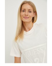Bluzka t-shirt bawełniany kolor beżowy - Answear.com Guess