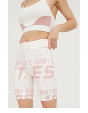 Spodnie szorty damskie kolor beżowy wzorzyste high waist - Answear.com Guess