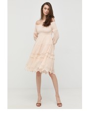 Sukienka sukienka kolor beżowy mini rozkloszowana - Answear.com Guess