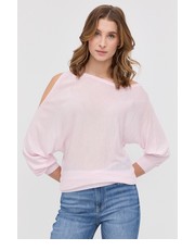 Sweter sweter z domieszką jedwabiu damski kolor różowy lekki - Answear.com Guess