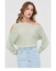 Sweter sweter z domieszką jedwabiu damski kolor zielony lekki - Answear.com Guess