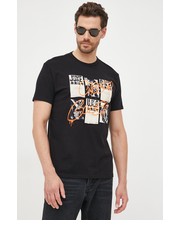 T-shirt - koszulka męska t-shirt bawełniany kolor czarny z nadrukiem - Answear.com Guess