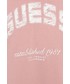 Bluza Guess bluzka bawełniana dziecięca kolor różowy z kapturem z nadrukiem