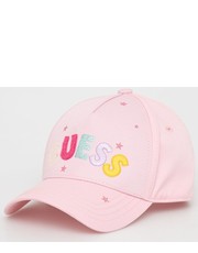 Czapka dziecięca czapka bawełniana dziecięca kolor różowy z aplikacją - Answear.com Guess