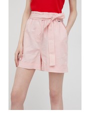 Spodnie szorty z domieszką lnu MURIEL damskie kolor różowy gładkie high waist - Answear.com Pepe Jeans