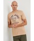T-shirt - koszulka męska Pepe Jeans t-shirt bawełniany kolor beżowy z aplikacją