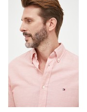 Koszula męska koszula z domieszką lnu męska kolor różowy regular z kołnierzykiem button-down - Answear.com Tommy Hilfiger