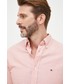 Koszula męska Tommy Hilfiger koszula z domieszką lnu męska kolor różowy regular z kołnierzykiem button-down