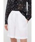 Spodnie Tommy Hilfiger szorty lniane damskie kolor biały gładkie high waist