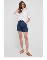 Spodnie szorty jeansowe damskie kolor granatowy gładkie high waist - Answear.com Tommy Hilfiger