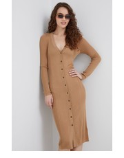 Sukienka sukienka z domieszką jedwabiu kolor brązowy midi dopasowana - Answear.com Tommy Hilfiger
