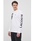 T-shirt - koszulka męska Lacoste Longsleeve bawełniany kolor biały z nadrukiem