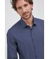 Koszula męska Calvin Klein  Koszula bawełniana męska kolor granatowy slim z kołnierzykiem klasycznym