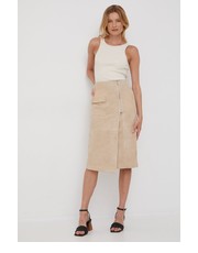 Spódnica spódnica zamszowa kolor beżowy midi prosta - Answear.com Calvin Klein 