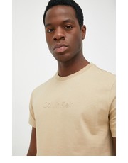 T-shirt - koszulka męska t-shirt bawełniany kolor beżowy z aplikacją - Answear.com Calvin Klein 