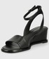 Sandały na obcasie Calvin Klein  sandały skórzane damskie kolor czarny na koturnie