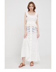 Spódnica spódnica z domieszką lnu kolor biały maxi rozkloszowana - Answear.com Desigual