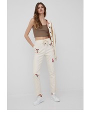 Jeansy spodnie damskie kolor beżowy high waist - Answear.com Desigual
