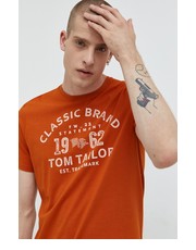 T-shirt - koszulka męska t-shirt bawełniany kolor pomarańczowy z nadrukiem - Answear.com Tom Tailor