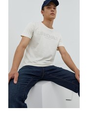 T-shirt - koszulka męska t-shirt bawełniany kolor beżowy z nadrukiem - Answear.com Tom Tailor