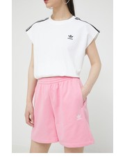Spodnie adidas Originals szorty damskie kolor różowy gładkie high waist - Answear.com Adidas Originals