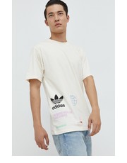 T-shirt - koszulka męska adidas Originals t-shirt bawełniany kolor beżowy z nadrukiem - Answear.com Adidas Originals