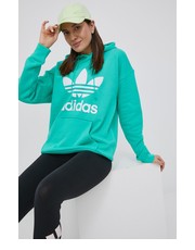 Bluza adidas Originals bluza bawełniana Adicolor damska kolor zielony z kapturem z nadrukiem - Answear.com Adidas Originals