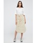 Spódnica Lauren Ralph Lauren spódnica bawełniana kolor beżowy midi rozkloszowana
