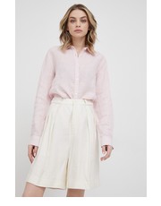 Spodnie szorty lniane damskie kolor beżowy gładkie high waist - Answear.com Lauren Ralph Lauren