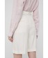 Spodnie Lauren Ralph Lauren szorty lniane damskie kolor beżowy gładkie high waist