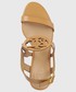 Sandały na obcasie Lauren Ralph Lauren sandały skórzane AMILEA damskie kolor beżowy na koturnie