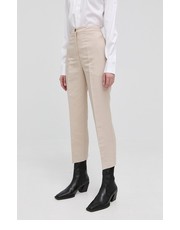 Spodnie spodnie lniane damskie kolor beżowy fason cygaretki high waist - Answear.com Trussardi