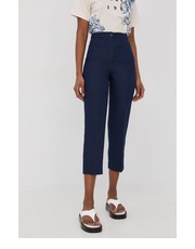 Spodnie spodnie lniane damskie kolor granatowy fason cygaretki high waist - Answear.com Trussardi