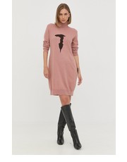 Sukienka sukienka z domieszką wełny kolor różowy mini prosta - Answear.com Trussardi