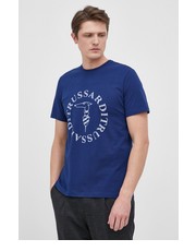 T-shirt - koszulka męska T-shirt bawełniany kolor granatowy z nadrukiem - Answear.com Trussardi