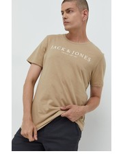 T-shirt - koszulka męska Premium by Jack&Jones t-shirt bawełniany kolor beżowy z nadrukiem - Answear.com Premium By Jack&Jones