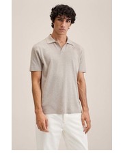 T-shirt - koszulka męska polo Lino męski kolor beżowy gładki - Answear.com Mango Man