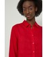 Koszula Medicine koszula lniana damska kolor czerwony regular z kołnierzykiem klasycznym