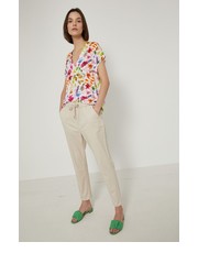 Spodnie spodnie damskie kolor beżowy fason chinos high waist - Answear.com Medicine