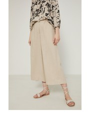 Spodnie spodnie lniane damskie kolor beżowy szerokie high waist - Answear.com Medicine
