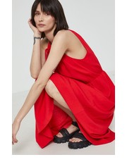Sukienka sukienka z domieszką lnu kolor czerwony maxi rozkloszowana - Answear.com Medicine