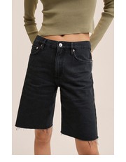 Spodnie szorty jeansowe Anais damskie kolor szary gładkie high waist - Answear.com Mango