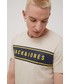 T-shirt - koszulka męska Jack & Jones t-shirt bawełniany kolor beżowy z nadrukiem
