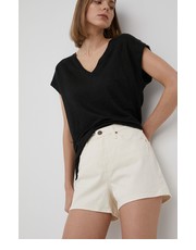 Spodnie szorty jeansowe damskie kolor beżowy gładkie high waist - Answear.com Lee